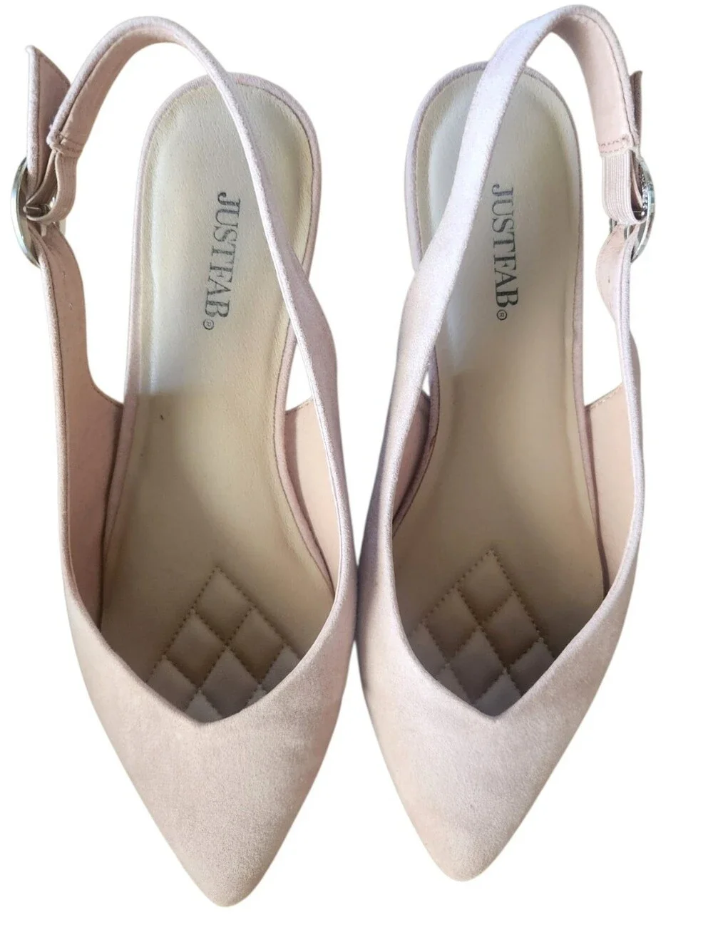 JustFab Blush Pink Julia Pointed Toe Slingback Kitten Heels Adjust Strap Size 9